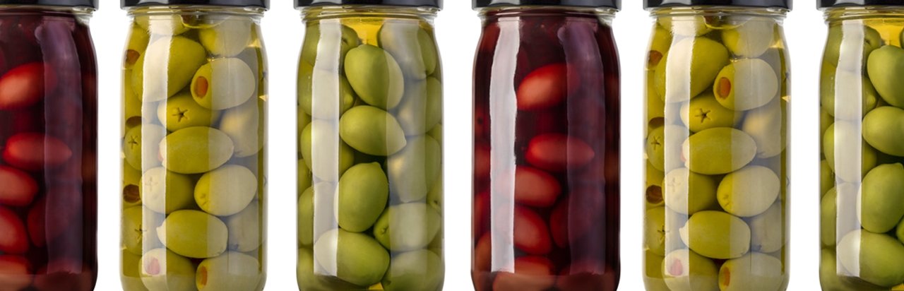 Glass jars with viglia olives